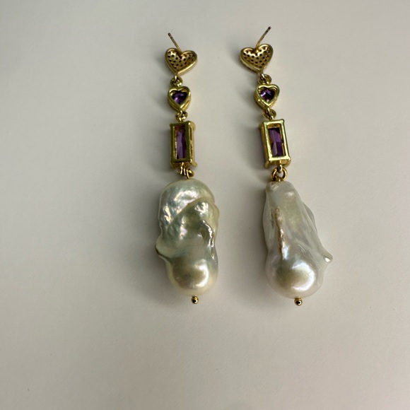 Water Fresh‎ Elegant Gold and Purple Dangle Earrings - Picture 7 of 7